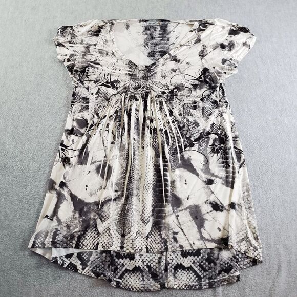 Unity World Wear Dress Womens Large Black Floral Sheath Beaded Pleated Hi-Low - Picture 1 of 8